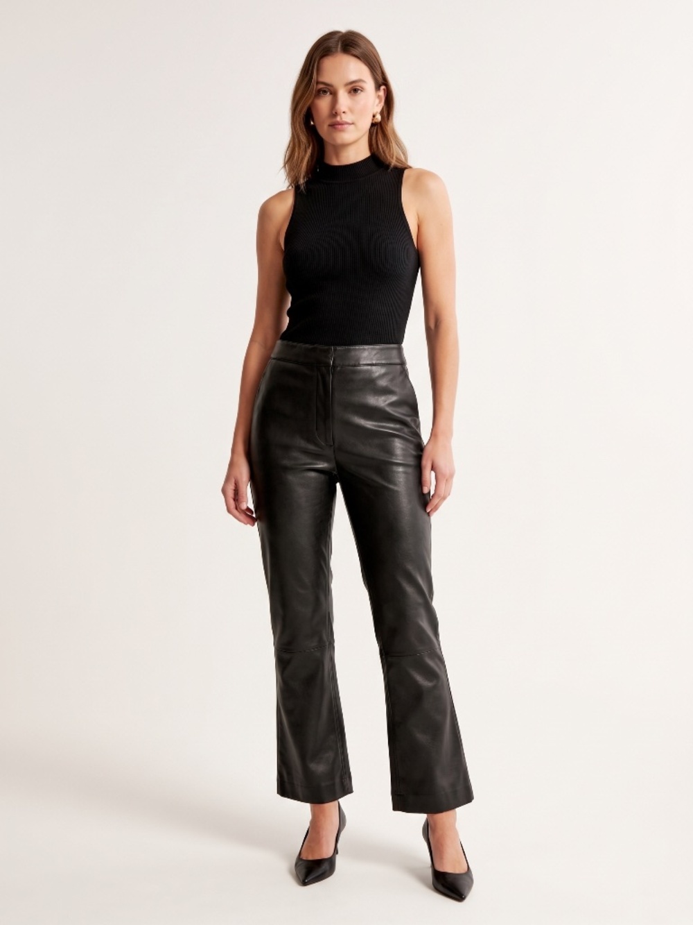 Lea & Viola Black Faux Leather High Waisted Flare Pants Size S